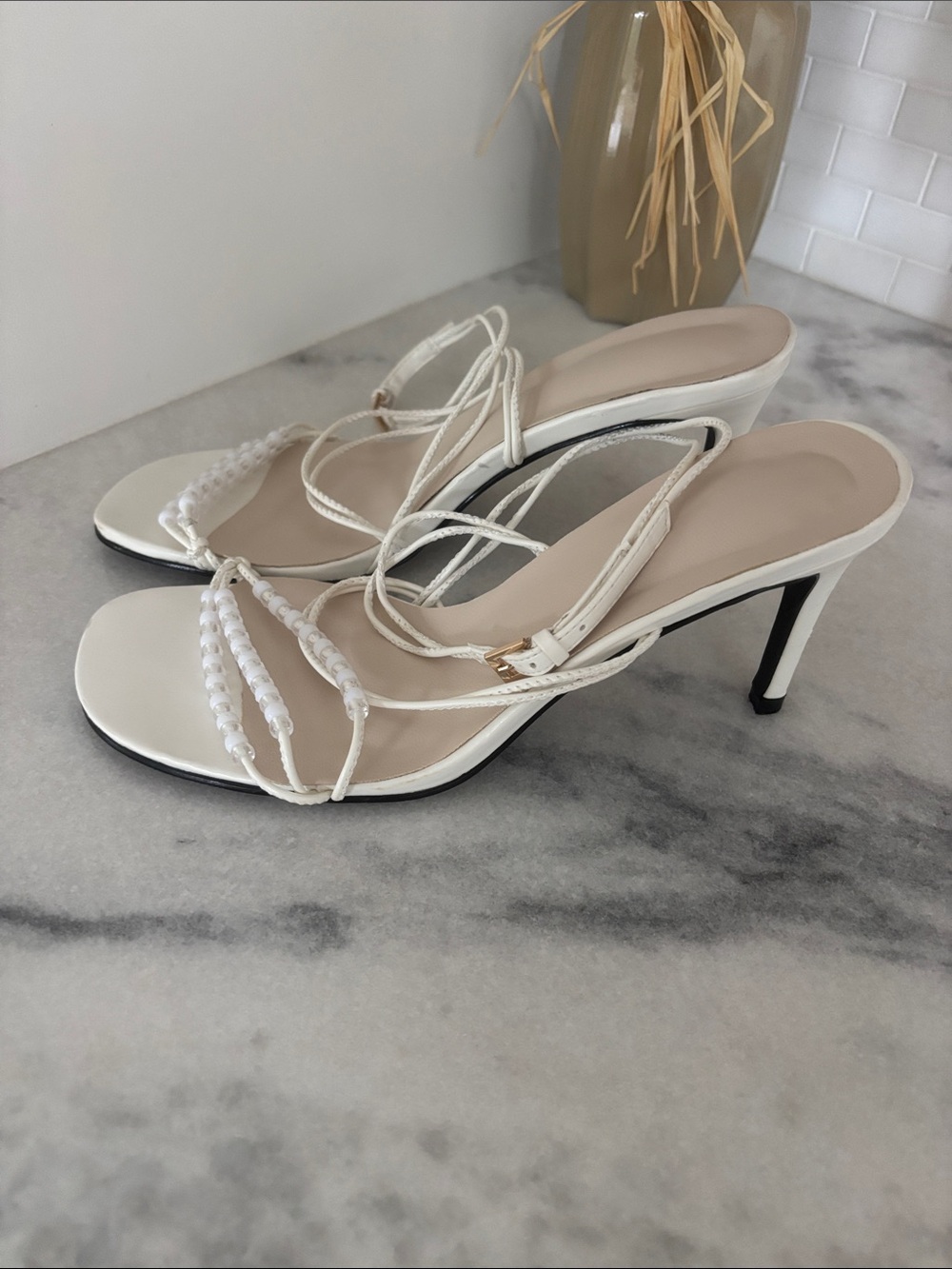 Women's White Strappy High-Heel Sandals